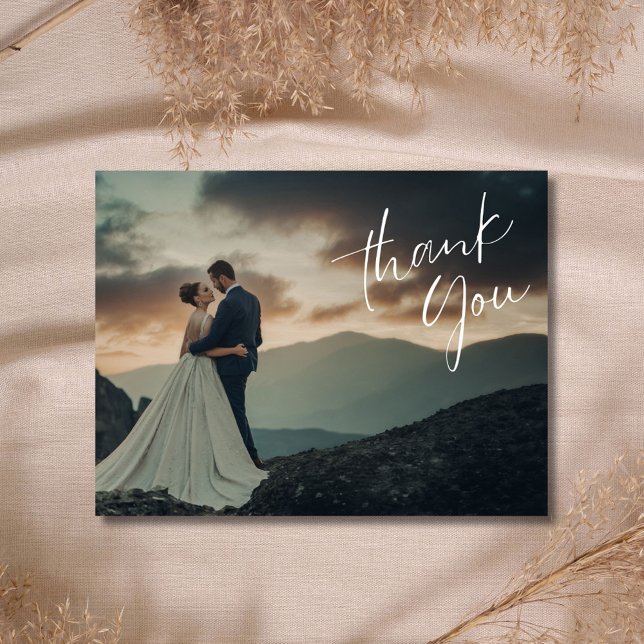 Chic Script Foto Wedding Vielen Dank Postkarte (Chic Script Photo Wedding Thank You Postcard )