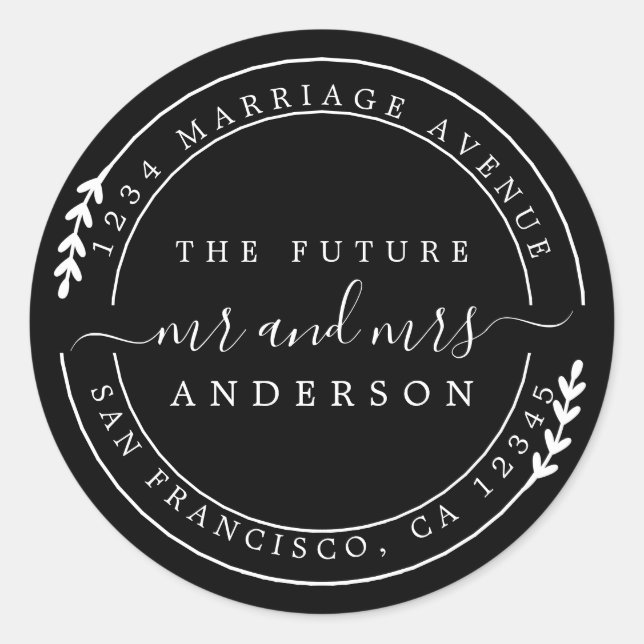 Chic Script Future Mr. Black Rücksendeadresse Runder Aufkleber (Vorderseite)