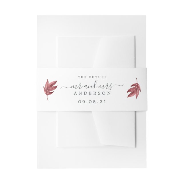 Chic Script Future Mr. Burgundy Leaf Wedding Einladungsbanderole (Vorderseite Beispiel)