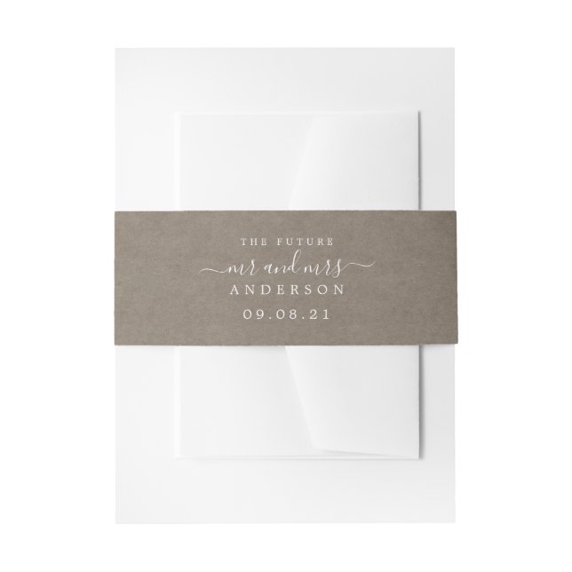 Chic Script Future Mr. Kraft Paper Wedding Einladungsbanderole (Vorderseite Beispiel)