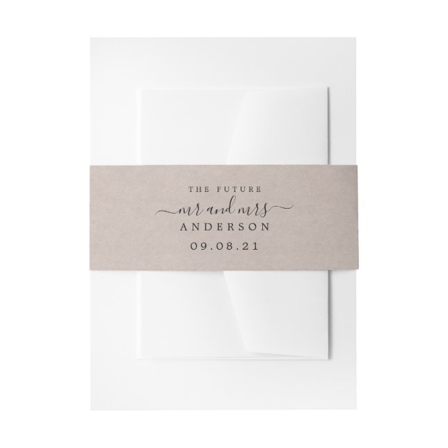 Chic Script Future Mr. Kraft Paper Wedding Einladungsbanderole (Vorderseite Beispiel)