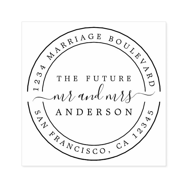 Chic Script Future Mr. Round Rücksendeadresse Gummistempel (Prägung)