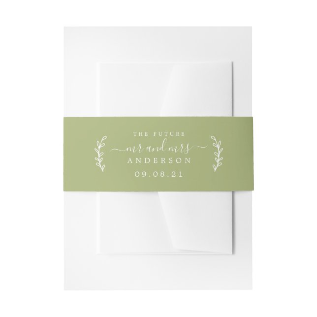 Chic Script Future Mr. Wedding Date Leaf Green Einladungsbanderole (Vorderseite Beispiel)
