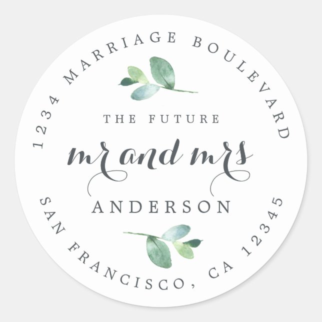 Chic Script Future Mr. Wedding Rücksendeadresse Runder Aufkleber (Vorderseite)
