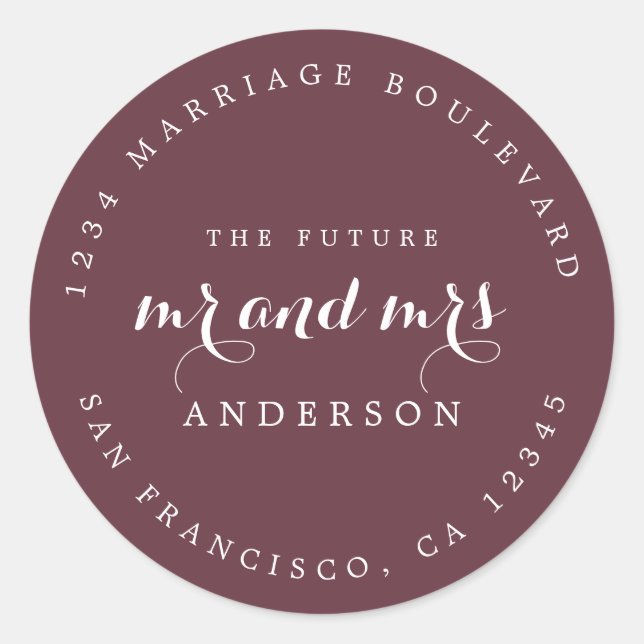 Chic Script Future Mr. Wedding Rücksendeadresse Runder Aufkleber (Vorderseite)