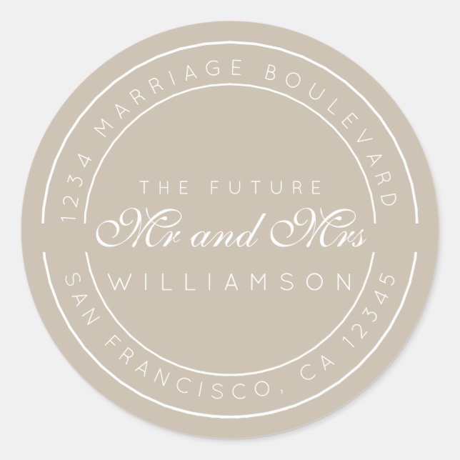 Chic Script Future Mr. Wedding Rücksendeadresse Runder Aufkleber (Vorderseite)