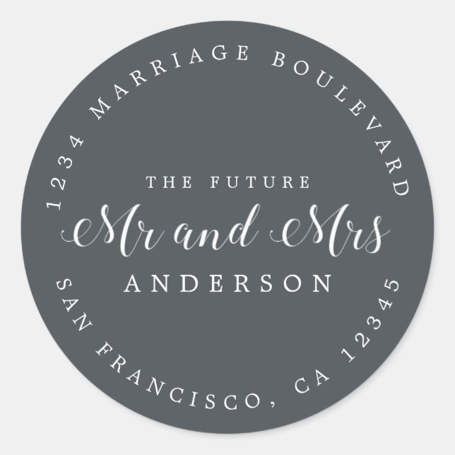 Chic Script Future Mr. Wedding Rücksendeadresse Runder Aufkleber (Vorderseite)