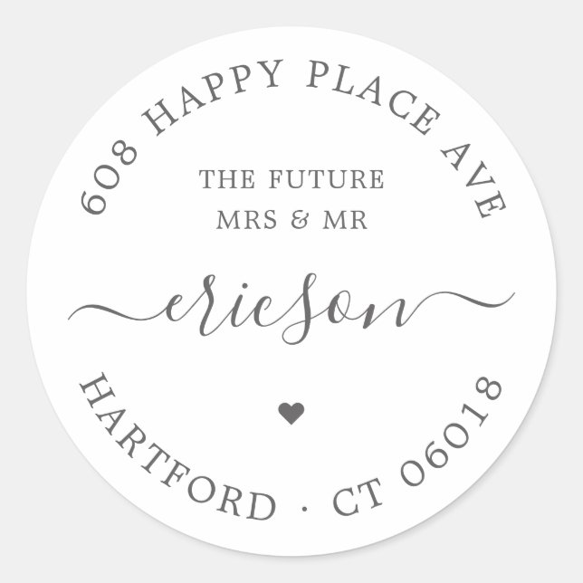 Chic Script Future Mrs. Mr. Rücksendeadresse Weddi Runder Aufkleber (Vorderseite)