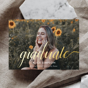Chic Script Girly Foto Abschluss Folieneinladung