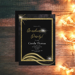 Chic Script Gold Glitter Abschlussfeier  Einladung