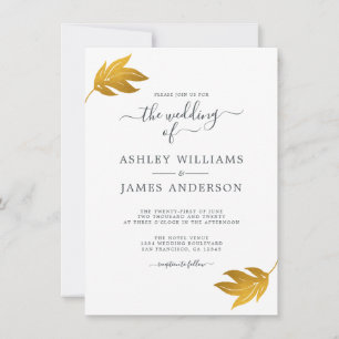 Chic Script Gold Leaf Minimale Hochzeit Einladung
