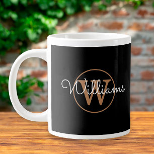 Chic Script Gold Monogram Schwarz Personalisiert Jumbo-Tasse