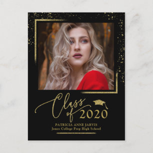 Chic Script Grad Ankündigung Festive Gold Glitzer Postkarte