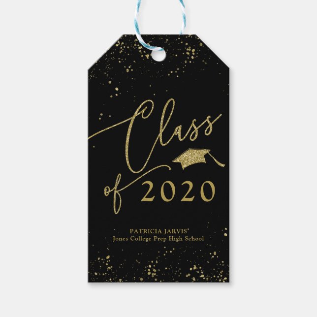 Chic Script Grad Ankündigung Gold Glitzer Geschenkanhänger (Vorderseite)