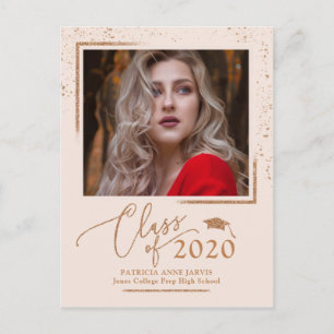 Chic Script Grad Ankündigung Rose Gold Glitzer Postkarte