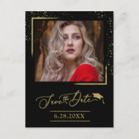 Chic Script Grad Party Save the Date Gold Glitzer