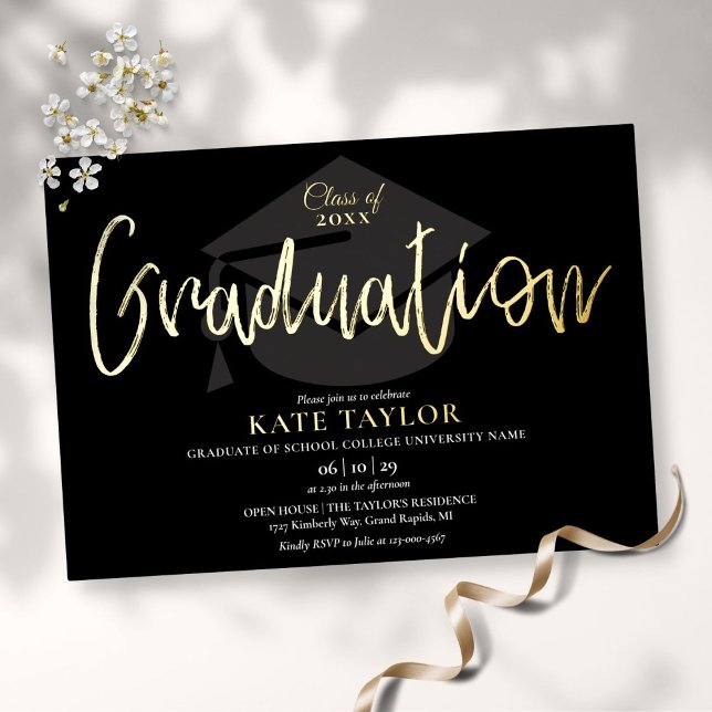 Chic Script Graduation Party Gold Foil Einladung (Von Creator hochgeladen)