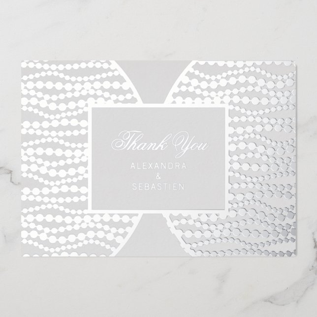 Chic Script Gray Pearl Silver Foil Danke Karte (Vorderseite)