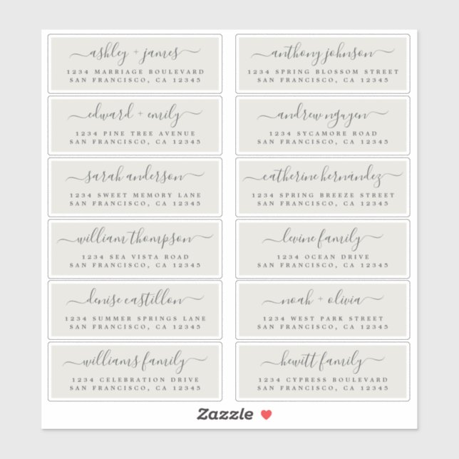 Chic Script Gray Wedding Guest Address Labels (Blatt)