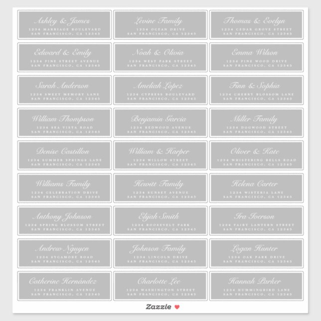 Chic Script Gray Wedding Guest Address Labels (Blatt)