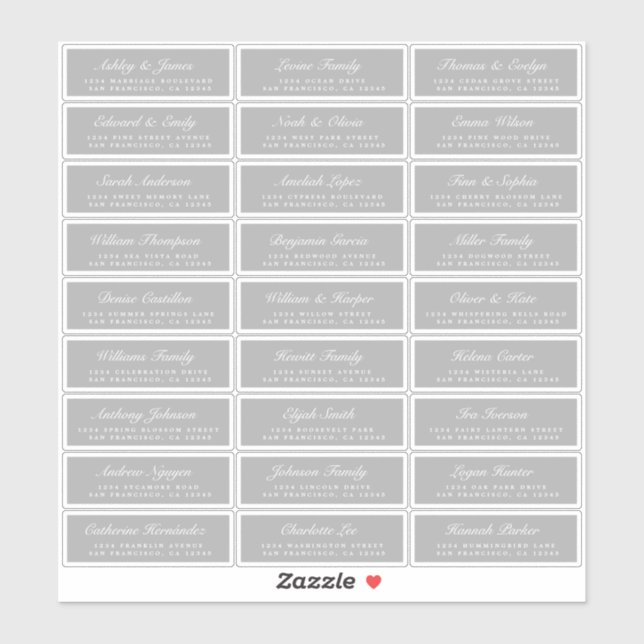 Chic Script Gray Wedding Guest Address Labels (Blatt)