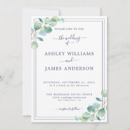 Chic Script Green Foliage Wedding Einladung