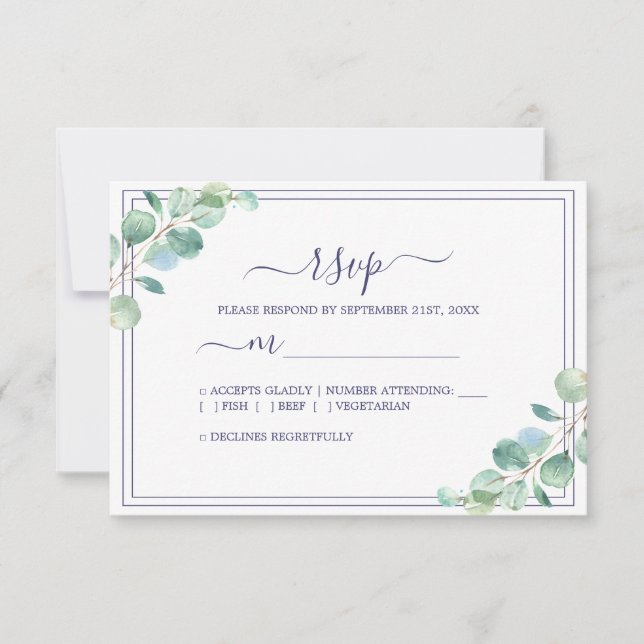 Chic Script Green Foliage Wedding RSVP Karte (Vorderseite)