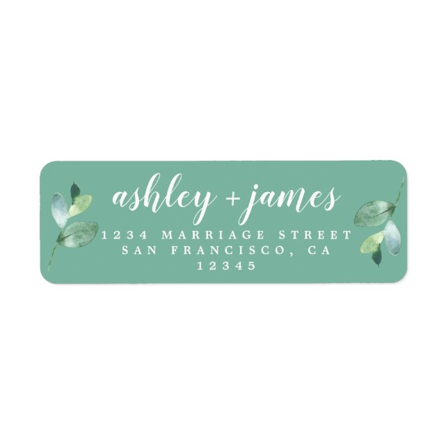 Chic Script Green Foliage Wedding Rücksendeadresse (Vorne)
