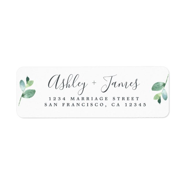 Chic Script Green Foliage Wedding Rücksendeadresse (Vorne)