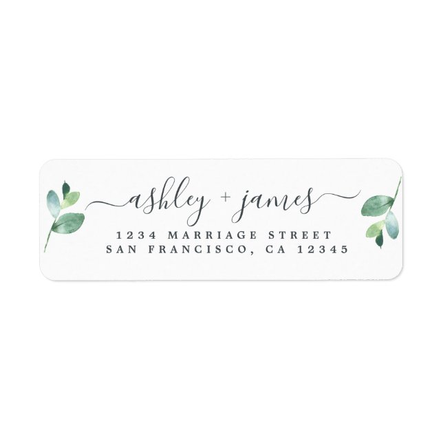 Chic Script Green Foliage Wedding Rücksendeadresse (Vorne)