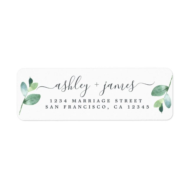 Chic Script Green Foliage Wedding Rücksendeadresse (Vorne)