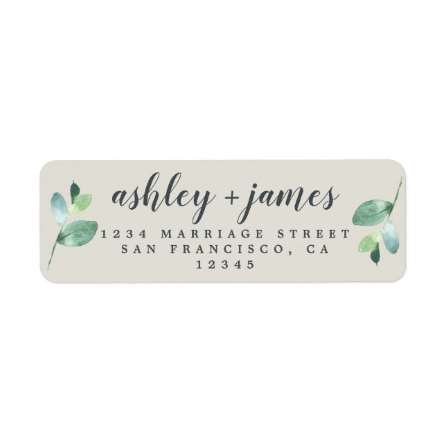 Chic Script Green Foliage Wedding Rücksendeadresse (Vorne)