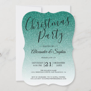 Chic Script Green Glitzer Ombre Christmas Party in Einladung