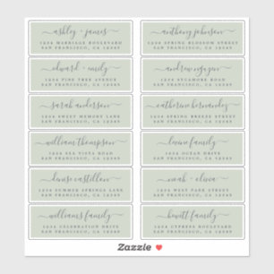 Chic Script Green Mariage Étiquette de adresse inv