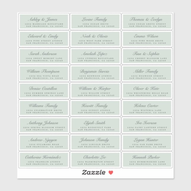Chic Script Green Wedding Guest Address Labels (Blatt)