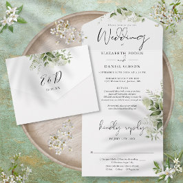 Chic Script Greenery Blumendetails UAWG Wedding All In One Einladung