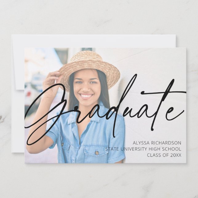 Chic Script H Foto Graduation Party Gray Einladung (Vorderseite)
