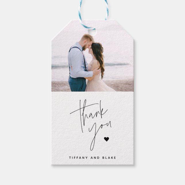 Chic Script Heart Wedding Vielen Dank Foto Geschen Geschenkanhänger (Vorderseite)