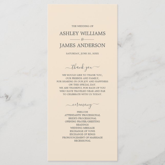 Chic Script Ivory Einfache Minimale Hochzeit Programm (Vorderseite)