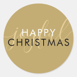 Chic Script Joyful Modern Happy Christmas Gold Runder Aufkleber