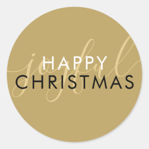 Chic Script Joyful Modern Happy Christmas Gold Runder Aufkleber