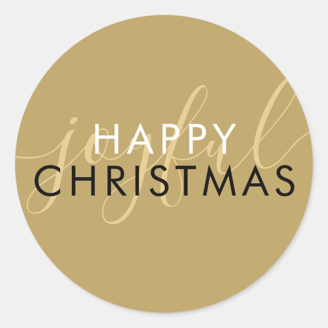 Chic Script Joyful Modern Happy Christmas Gold Runder Aufkleber (Vorderseite)