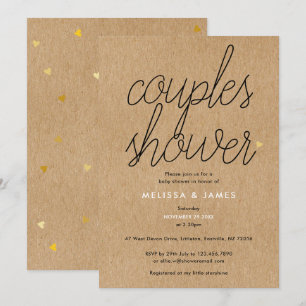 Chic Script Kraft Gold Herzen Paarbaby-Party Einladung