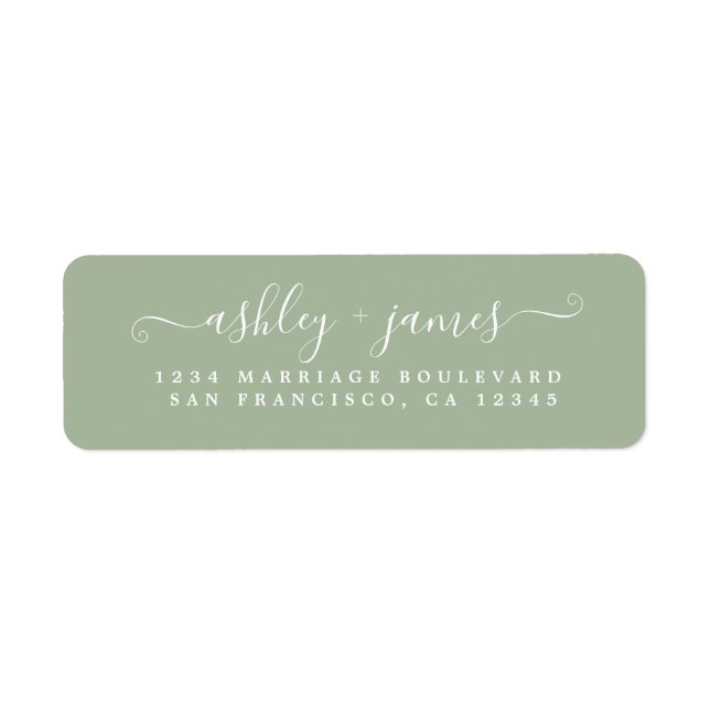 Chic Script Laurel Green Wedding Rücksendeadresse (Vorne)