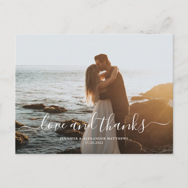 Chic Script-Liebe Hochzeit Vielen Dank Foto Postkarte (Vorderseite)