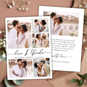 Chic Script-Liebe und dank Foto Collage Hochzeit Dankeskarte