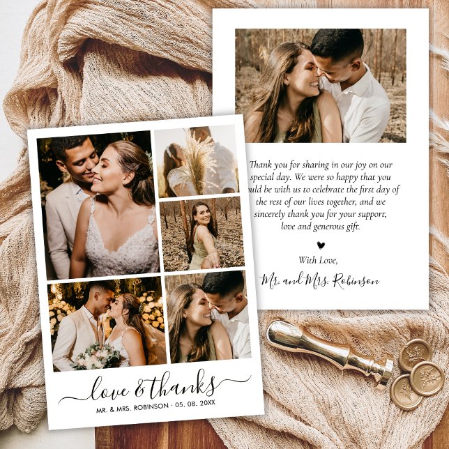 Chic Script Liebe und Dank Foto Collage Hochzeit Dankeskarte (Von Creator hochgeladen)