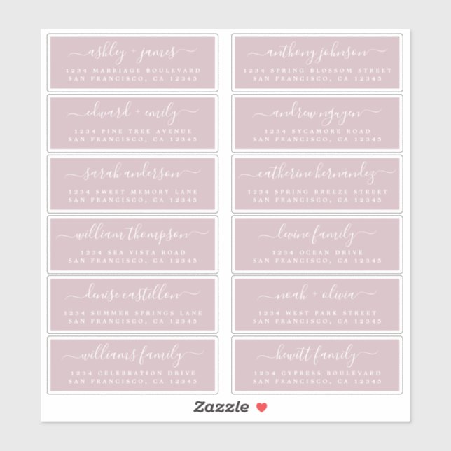 Chic Script Lila Wedding Guest Address Labels (Blatt)