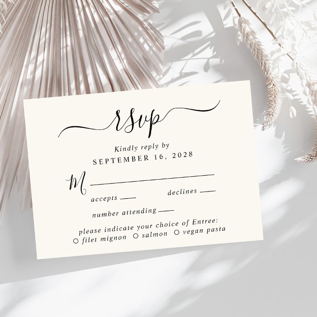 Chic Script Menü Auswahl Cream Wedding RSVP Karte (Von Creator hochgeladen)