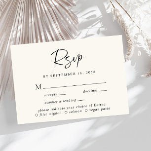 Chic Script Menü Auswahl Cream Wedding RSVP Karte